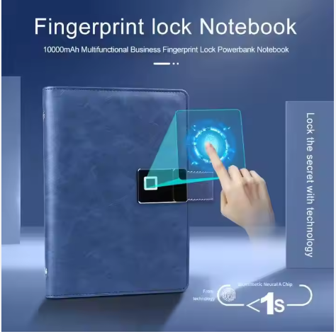 Smart Diary with Finger Print Lock, Powe Bank and Smart Pen, USB Drive